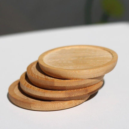 4x Round Bamboo Wooden Coaster Tea Coffee Drink Holders Pallet Beverage Mat Pad - Aimall