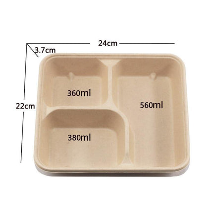 25/50pcs Biodegradable Lunch Box Microwaveable Tray with Compartment Paper Lid
