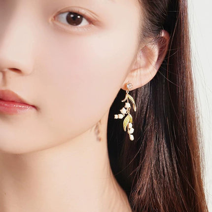 Vintage Bell Orchid Flower Long Earrings Elegant Dangle Earrings Women Jewelry