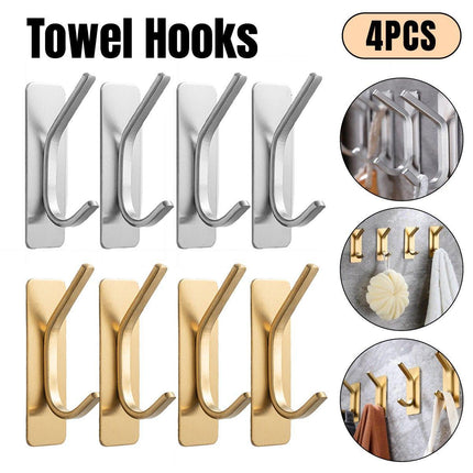 4pcs Stainless Steel Adhesive Hook Towel Hook Bathroom Kitchen Door Coat Hook