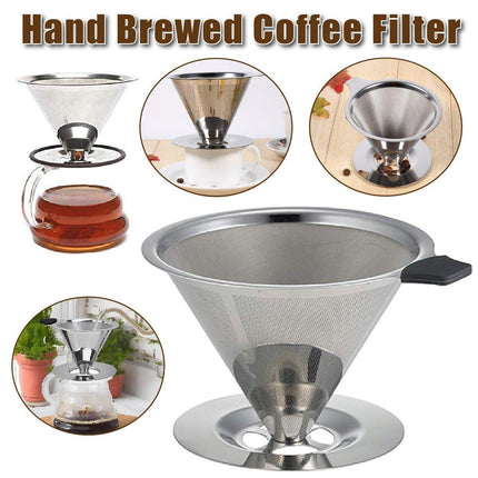 Stainless Steel Double Layer Hand Coffee Filter 600 Mesh Paper-Free Tea Funnel