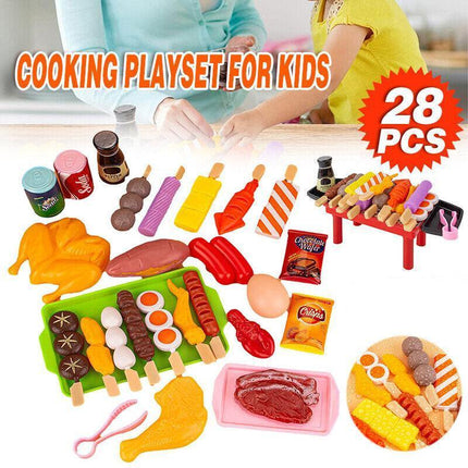 Set Kids BBQ Pretend Play Kitchen Food Toys Cooking Playset for Kids 28pcs - Aimall