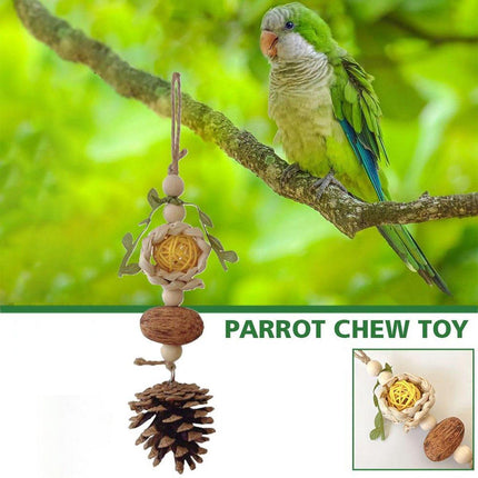 Parrot Chew Toys Bird Cage Accessories Hanging Pinecone Rattan Ball Foraging Toy