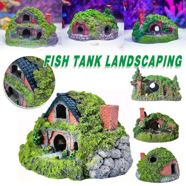 Resin Grass House Aquarium Ornament Natural Fish Tank Decoration Hideaway