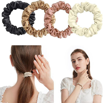 4Pcs/Set Silk Satin Small Scrunchies Ponytail Hair Ties Hair Rope Rubber Bands - Aimall