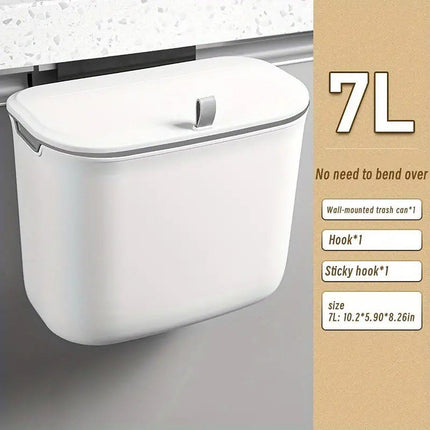 Wall Mounted Hanging Wastebasket with Sliding Lid for Kitchen and Bathroom Use