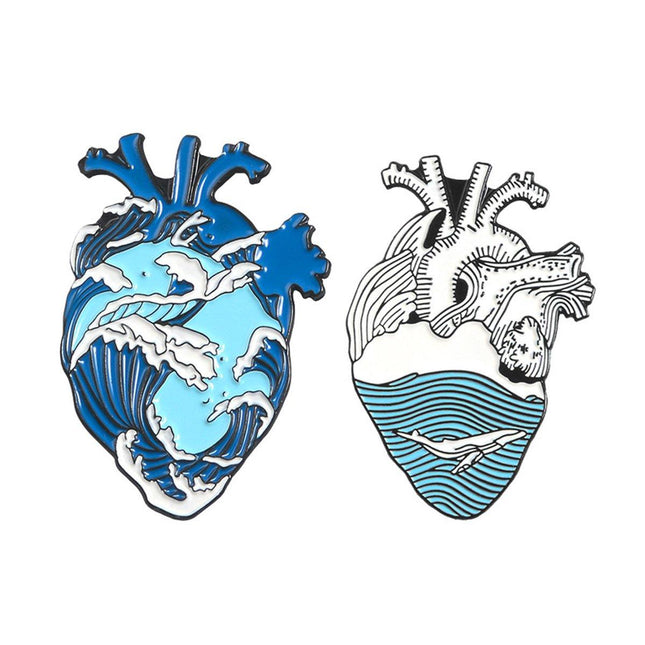 Rough Seas and Calm Seas Heart Brooch Ocean Inspired Jewellery Pin Fashion