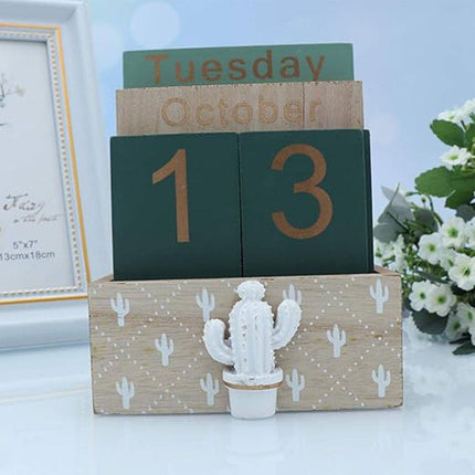Rustic Wooden Perpetual Desk Calendar DIY Block Calendar Office Desktop Decor