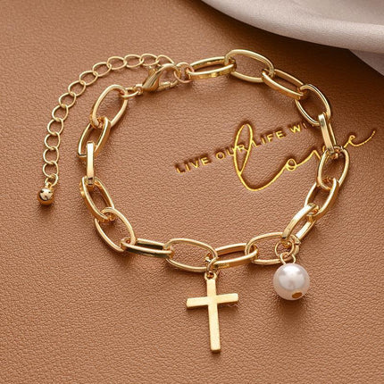 Stylish Crystal Pearl Flower Bracelet Party Accessories Charm Chain Jewellery - Aimall