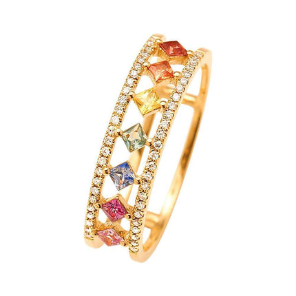 Rainbow Gold Ring Women Fashion Colorful Band Jewelry Gift 6-10 Sizes Ring