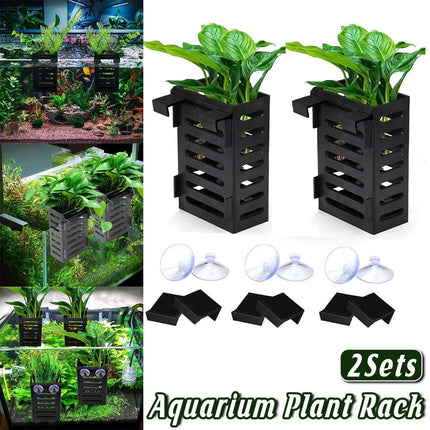 2Sets Aquarium Hydroponic Plant Holder Plastic Square Hollow Cage Storage Basket