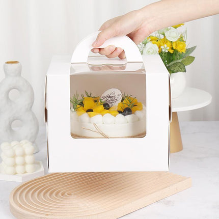 Portable Cake Boxes White Paper Display Window Packing Case Party with Handle 6'' - Aimall