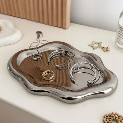 2PCS Luxury Ceramic Jewelry Display Tray Organizer Plate Storage Large Decor