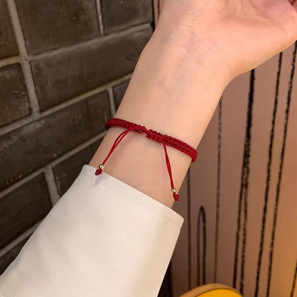 Crystal Peach Blossom Braided Rope Lucky Beads Bracelet Couples Women Men Gift - Aimall