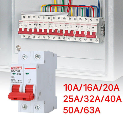 AC Circuit Breaker Solar 220-380V 2Pole Double MCB Mini 10-63 Amp