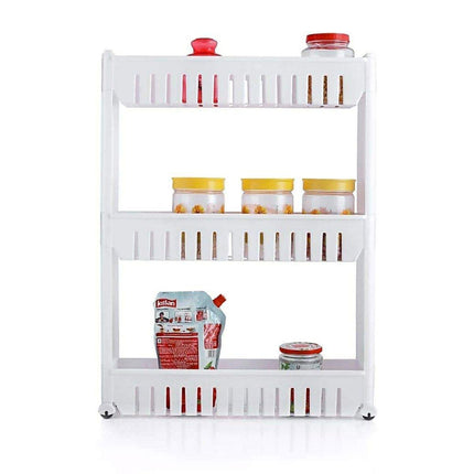 Movable 3 Layer Plastic Kitchen Storage Rack Refrigerator Gap Shelf Organizer