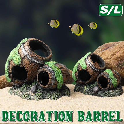 Aquarium Fish Tank Decoration Hiding Cave Simulation Barrel Aquascape Ornament