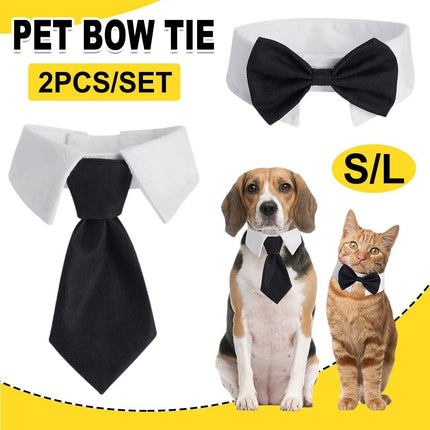 2pcs Pet Bow Tie Collar Dog Cat Suit Dress Accessories Adjustable Neck Strap