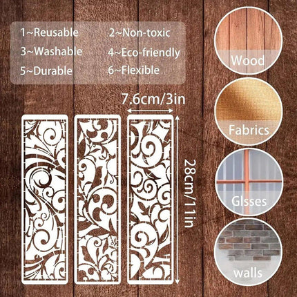 12pcs Striped Floral Stencil Reusable Painting Templates for DIY Handbook Decor
