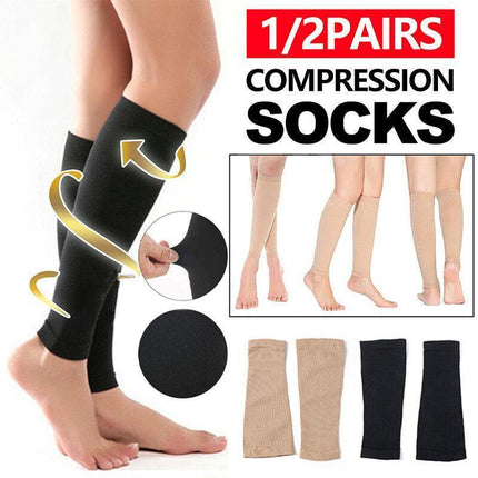 Compression Socks Leg Calf Foot Support Sleeve Relieve Varicose Veins Stockings Black - Aimall