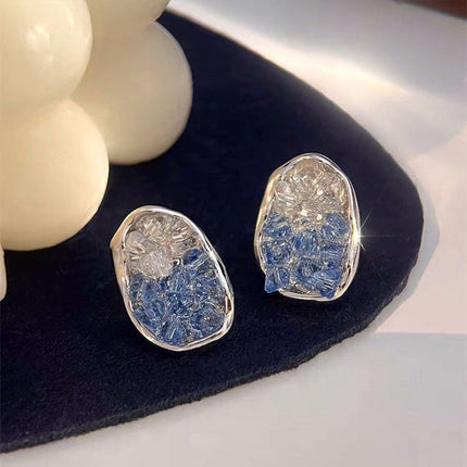 Retro Blue Crystal Earrings Fashion Jewelry Sea Salt Silver Needle Design