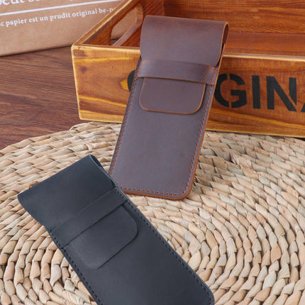 2PCS Vintage Handmade Genuine Leather Pencil Case Set Cowhide Protective Holder