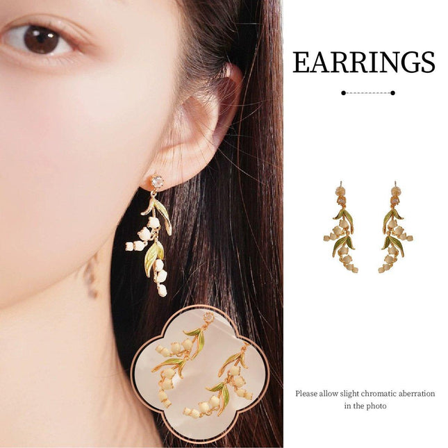 Vintage Bell Orchid Flower Long Earrings Elegant Dangle Earrings Women Jewelry