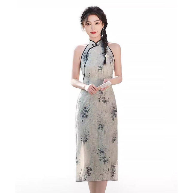Sleeveless improved Retro Jacquard New Chinese Style Waist Women Cheongsam