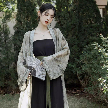 Women Chinese Song Style Hanfu Summer Zen Two-piece National Style Dress