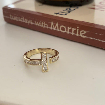 Micro-Inlaid Zirconium T-Shaped Ring