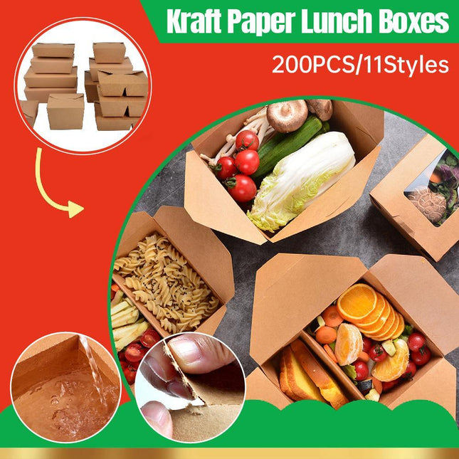 Kraft Brown Noodle Food Lunch Box Flat Deli Takeaway Disposable Container 200PCS - Aimall