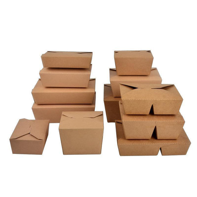 Kraft Brown Noodle Food Lunch Box Flat Deli Takeaway Disposable Container 200PCS - Aimall