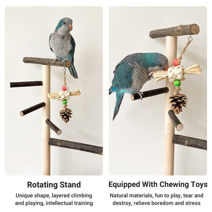 Wooden Parrot Stand Pole Interactive Bird Stand with Food Bowl Climbing Ladder