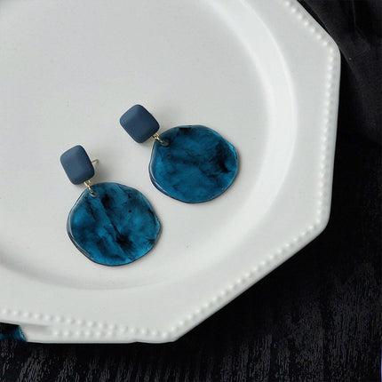 Elegant Blue Oil Drop Earrings Retro Fashion Silver Needle Jewellery Women