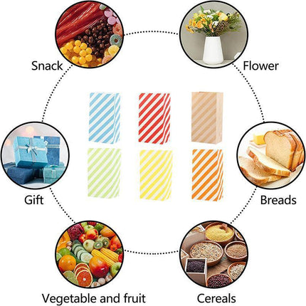 100X Colourful Plaid Kraft Paper Bag Candy Cookie Snack Cake Gift Bags 13*8*24CM - Aimall
