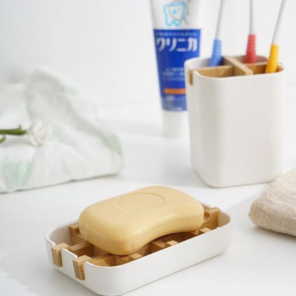 Soap Dish Bamboo Wooden Drain Container Bathroom Shower Soap Holder Case - Aimall