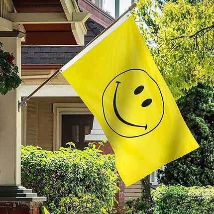 Large Yellow Smiley Face Flag Heavy Duty Outdoor Happy 90 X 150 CM - 3ft x 5ft - Aimall