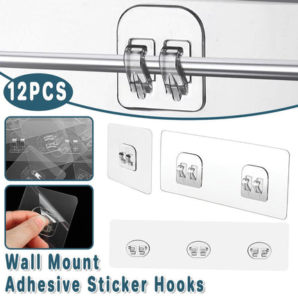 12PCS Transparent Seamless Hooks No Drill Toilet Wall Hooks Bathroom Hangers