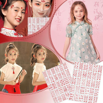 Chinese Forehead Stickers Waterproof Face Tattoo Eyebrow Makeup Decal Children - Aimall