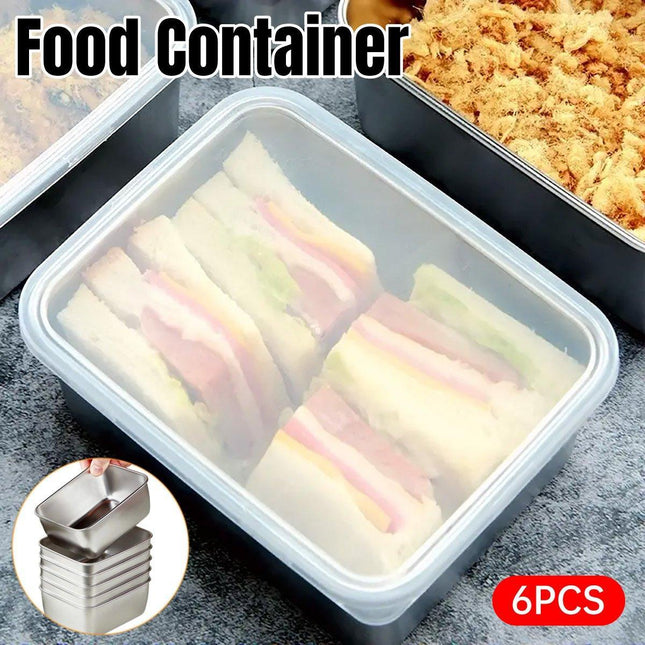 6PCS Stainless Steel Fresh-keeping Box with Sealed Lid Food Fruit Box Container