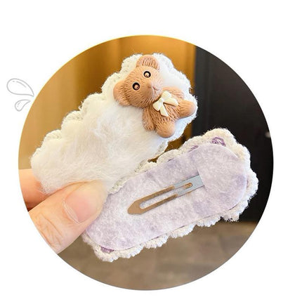Children Plush Hair Clip Bangs Clip Cartoon Barrettes Korean Style Kids Hairpin - Aimall