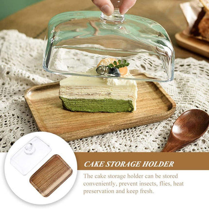 Wooden Square Cake Tray Dessert Tea Tray with Glass Cover Snack Patisserie Plate