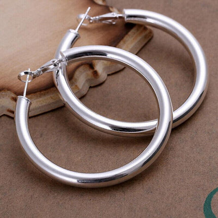 925 Sterling Silver Filled Women Elegant Round Hoop Earrings Stunning Gift