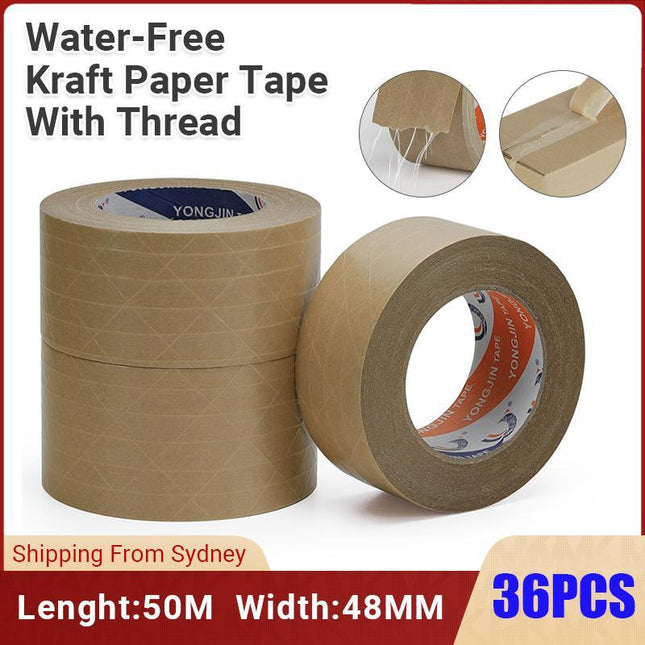 36x Kraft Paper Tape with thread Picture Framing Packing Tape Self adhesive 48mm Aimall