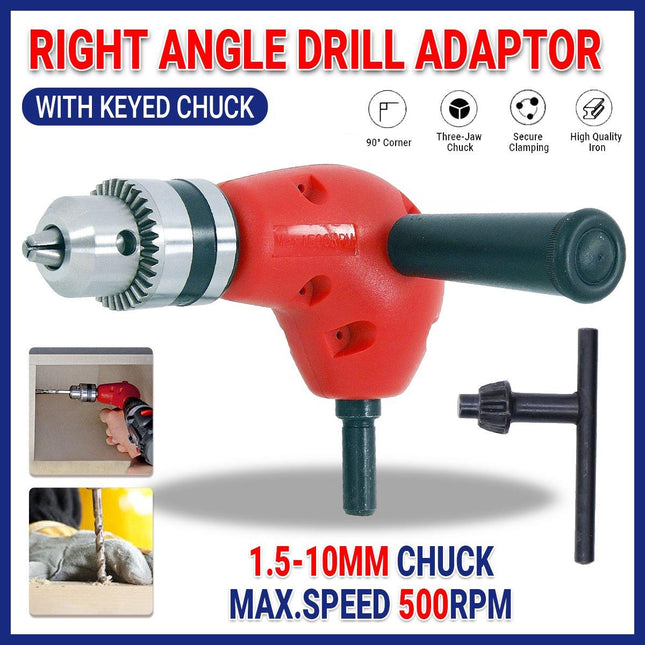 90° Degree Right Angle Drill Attachment 1/4" Drive Adapter with Chuck Key Tools - Aimall