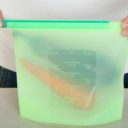 White Reusable Silicone Food Storage Bags Leak proof Microwave Freezer Freshness Safe 1000ml - Aimall