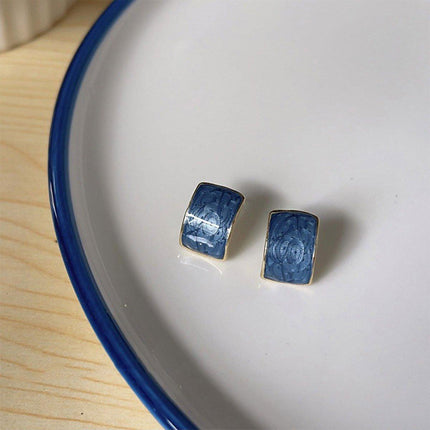 Elegant Geometric Halo Blue Vintage Stud Earrings Fashion Jewelry for Women