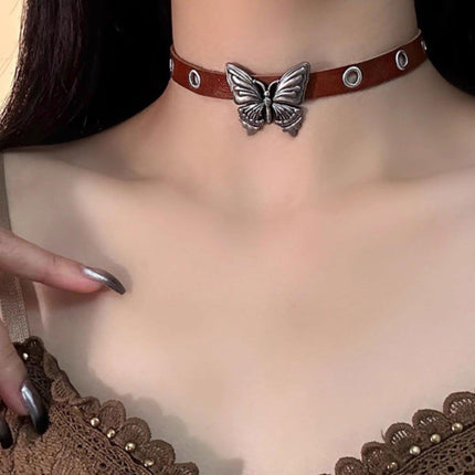 Elegant Brown Leather Butterfly Necklace with Adjustable Strap Stylish Gift