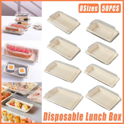50pcs Eco-Friendly Sushi Box Rectangular Biodegradable Lunch Packaging Plate