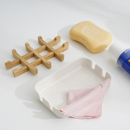 Soap Dish Bamboo Wooden Drain Container Bathroom Shower Soap Holder Case - Aimall